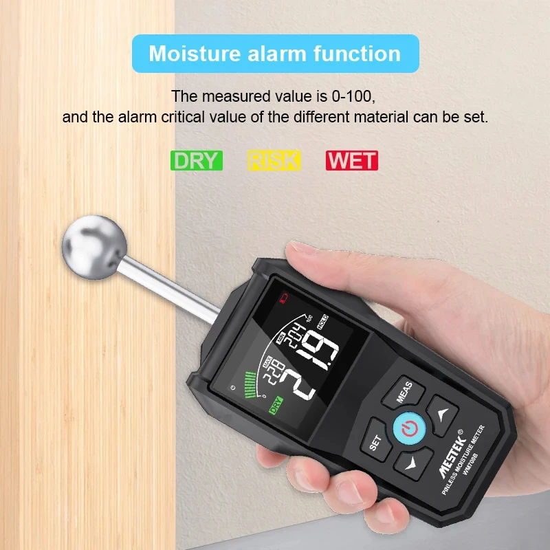 WM700B Digital Wood Moisture Meter Non-destructive Hygrometer Double Sided Humidity Tester Self Calibration Timber Damp Detector