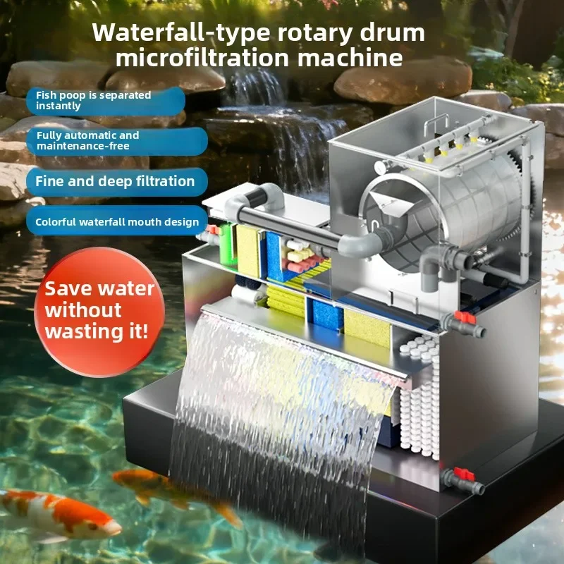 i10.12--pond filter rotary drum microfiltration machine aquaculture water circulation purification system automatic backwash