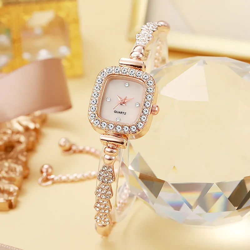 أزياء المرأة حجر الراين ووتش مربع الطلب السيدات ساعات الكوارتز سوار الفرقة ساعات المعصم