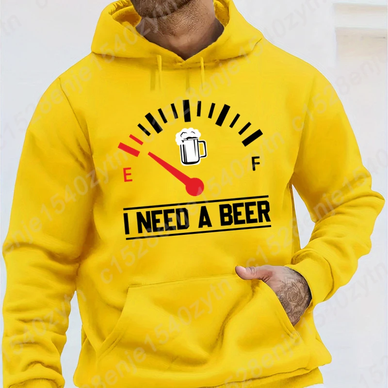 New Fashion Hot Selling Men Long Sleeve Hoodie Casual Sport I Need Beer Print Long Sleeve Outdoor Sweatshirt Top Trend Men's Top