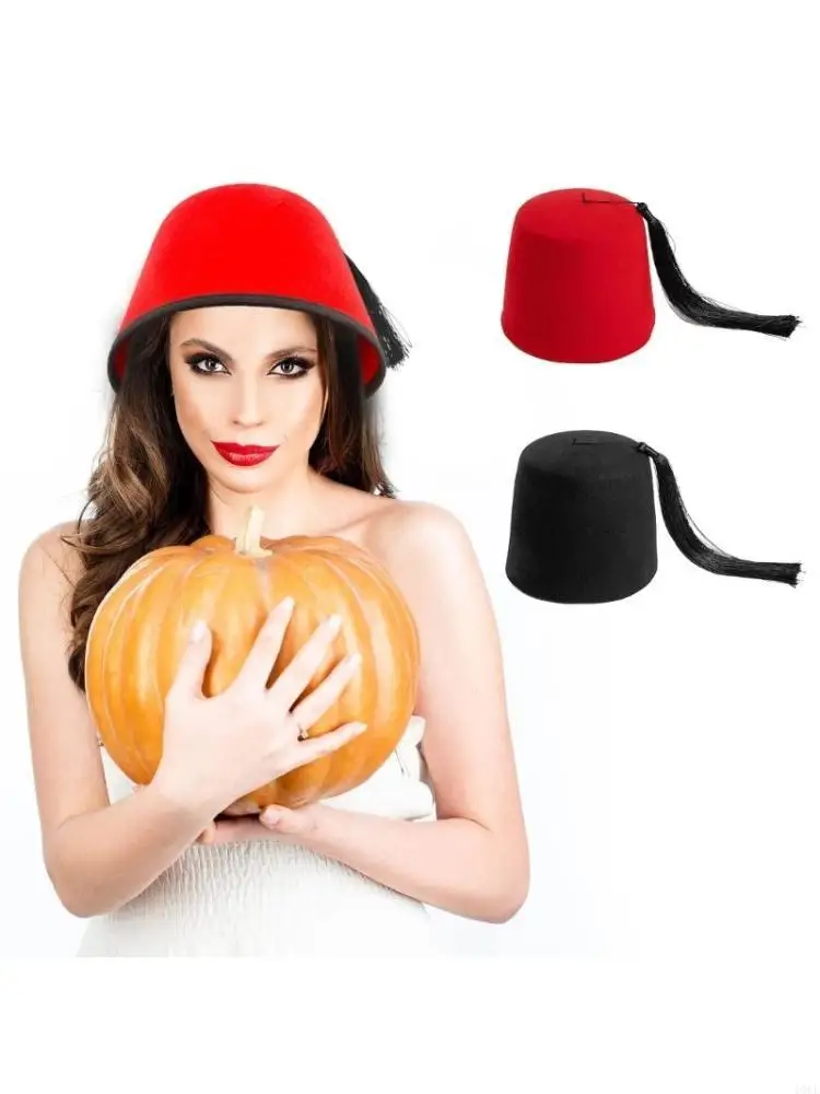 フェズ帽子フォークロアトルコフェズオリエンタルターブーシュターブーシュ黒のタッセル付きフェルトウール帽子オスマンキャップ