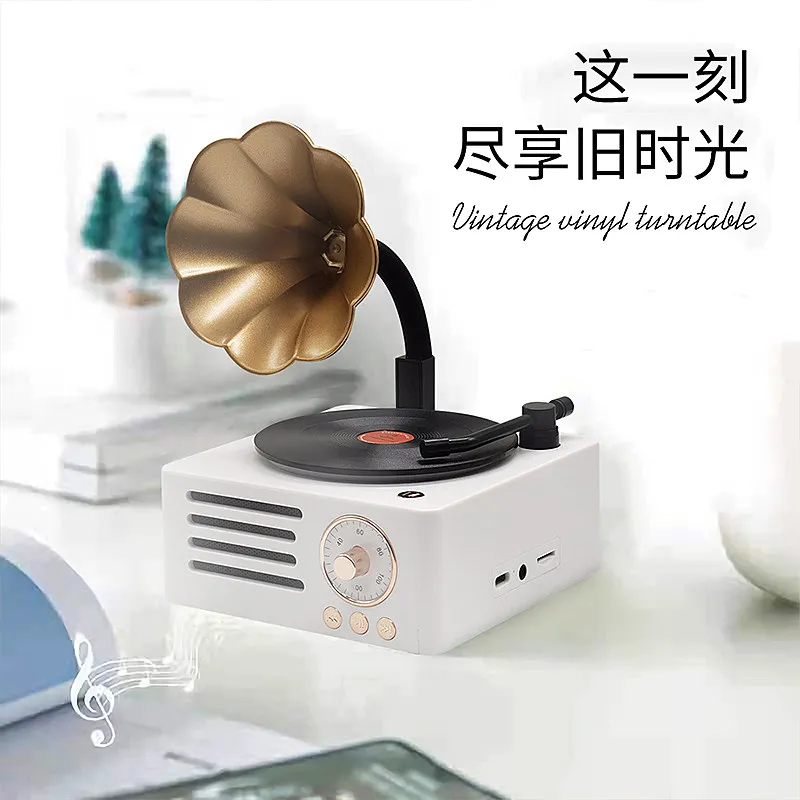 Retro Mini Gramophone Bluetooth Speaker Vintage Phonograph Style Audio Player With Flower Horn For Home Desktop Music Lovers