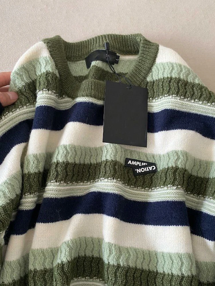 Vintage Striped Sweaters Women Autumn Winter Oversized Casual Knit Pullovers Unisex Couples Hip Hop Knitwear Jumper Female Tops