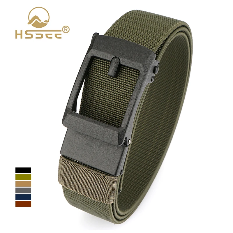 

HSSEE от 100 см до 120 см эластичный ремень для мужчин матовый черный металлический автоматическая пряжка повседневный ремень плотный нейлоновый эластичный ремень мужской пояс