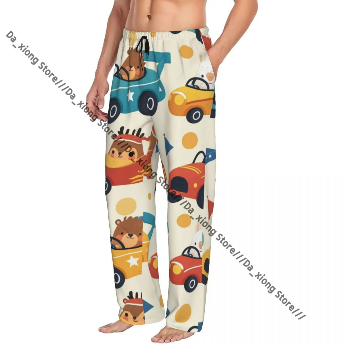 

Мужские повседневные пижамные штаны для сна, гоночный автомобиль с забавными гонщиками, свободные брюки, удобная ночная рубашка