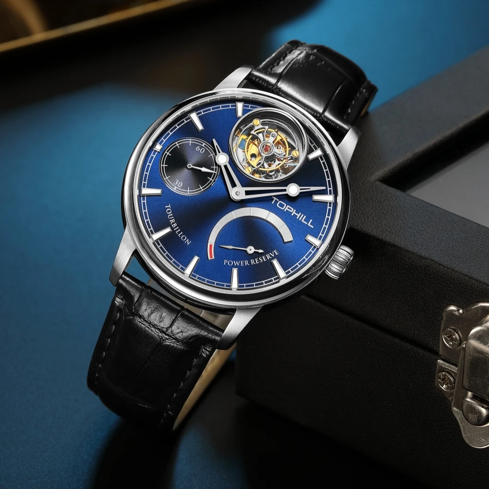 TOPHILL 43.7mm Luxury Men Automatic Tourbillon Watch Peacock SL5521 Mechanical Wristwatch 5Bar Waterproof Sapphire Glass TU013G
