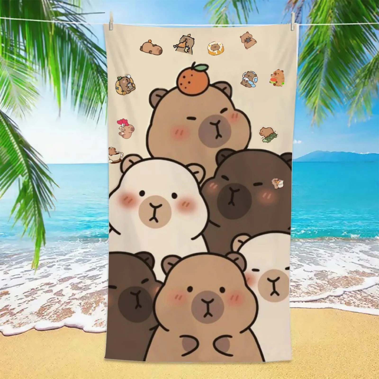 1PC Cute Capybara Beach Towel Cartoon Animal Microfiber Quick Dry Absorbent Soft Towel for Beach Pool Travel Kids Women Summer
