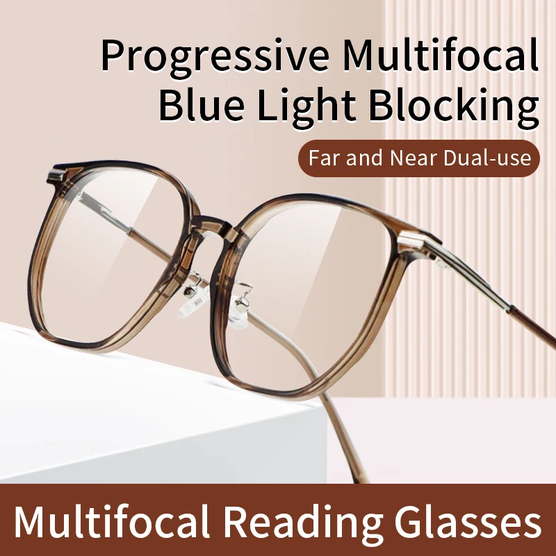 Progressive Multifocus Reading Glasses Women Bifocal No Line Ultralight Reader Blue Light Magnifying Presbyopia Eyeglasses