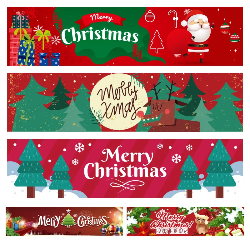 60x240cm Christmas Banners House Garden Hanging Flags Decoration for Xmas Holiday Party Hanging Decoration Santa Portico Banner