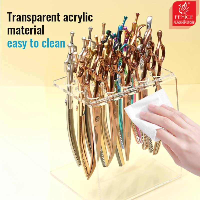 Fenice-Clear Acrílico Scissor Holder, Tesoura Estável, Suporte De Armazenamento, Salão De Tesoura, Organizador, Acessórios De Cabeleireiro, 15 Furos