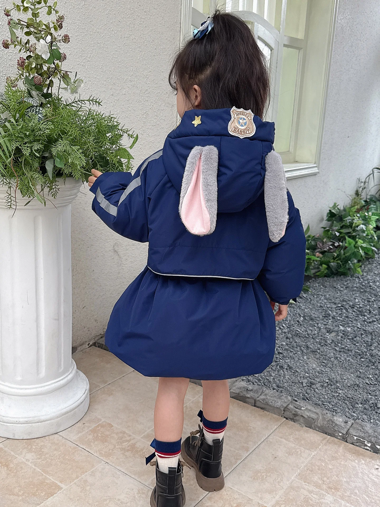 Thiened Warm Du ダウン フード付きジャケット ラビット ポリスオフィサー ニューナショナル スタンド 90 ホワイト ダウン フェザー ミドル丈コート f...