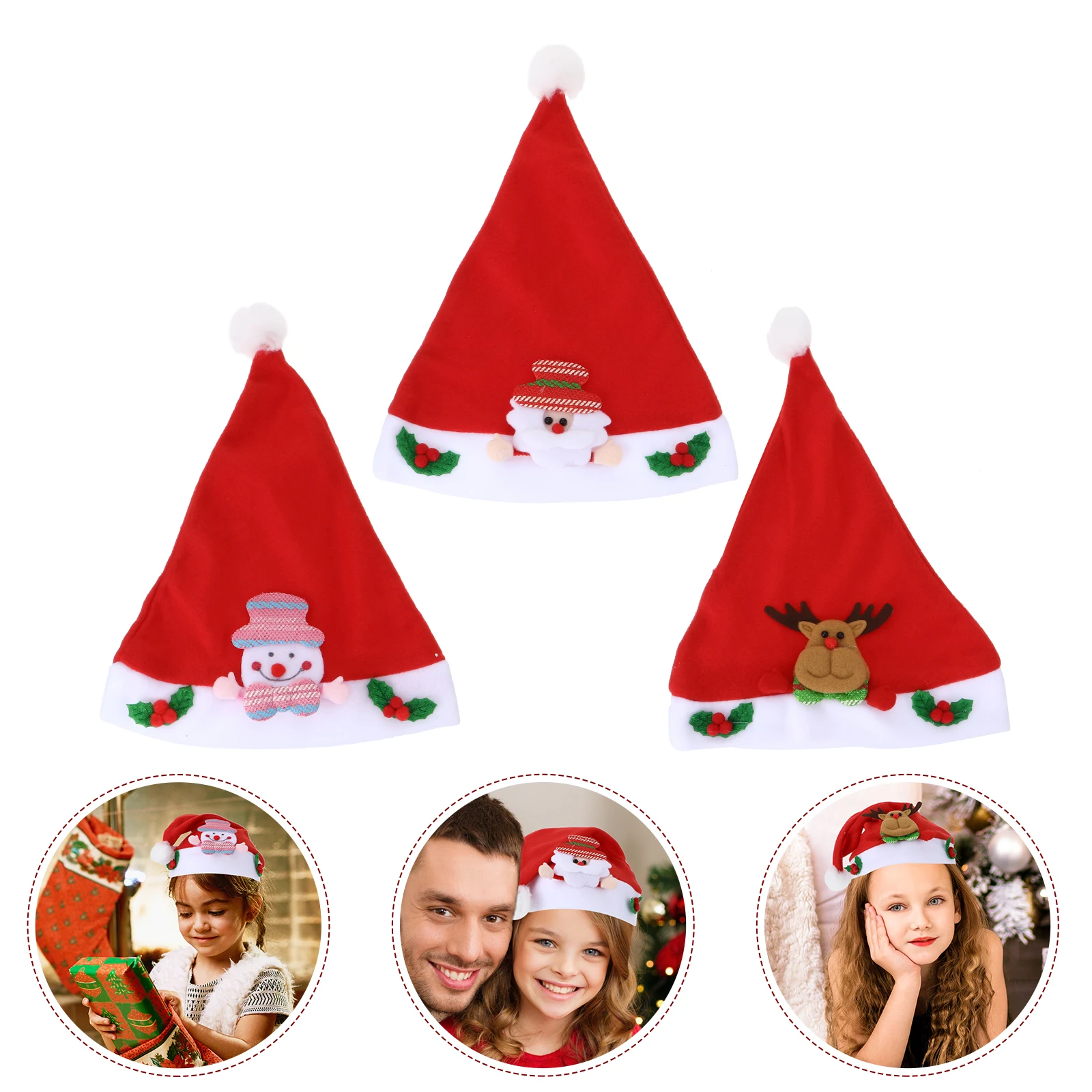 

3 Pcs Christmas Hat Pulled Cloth Winter Warm Child Xmas Children Christmas Hat Party Supplies Santa Gifts Festive Hats