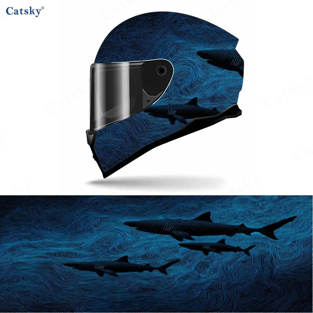 2D Flat Shark Motorcycle Helmet Sticker-fully Covered,self-adhesive,waterproof,scratch Resistant-suitable For Racing Helmets-ide