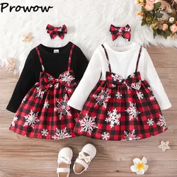 0-6Y Baby Kids Christmas Dress For Girls 2025 Patchwork Red Plaid Party Dress Snowflake Dresses New Year Costume For Children