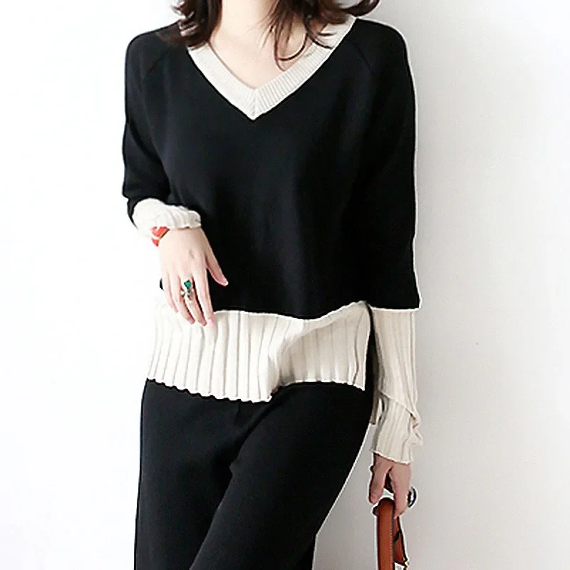 عارضة محبوك السراويل واسعة الساق مجموعة ضوء نمط الأمومة قطعتين الملابس النسائية العصرية هيبورن العصرية فرقة #2