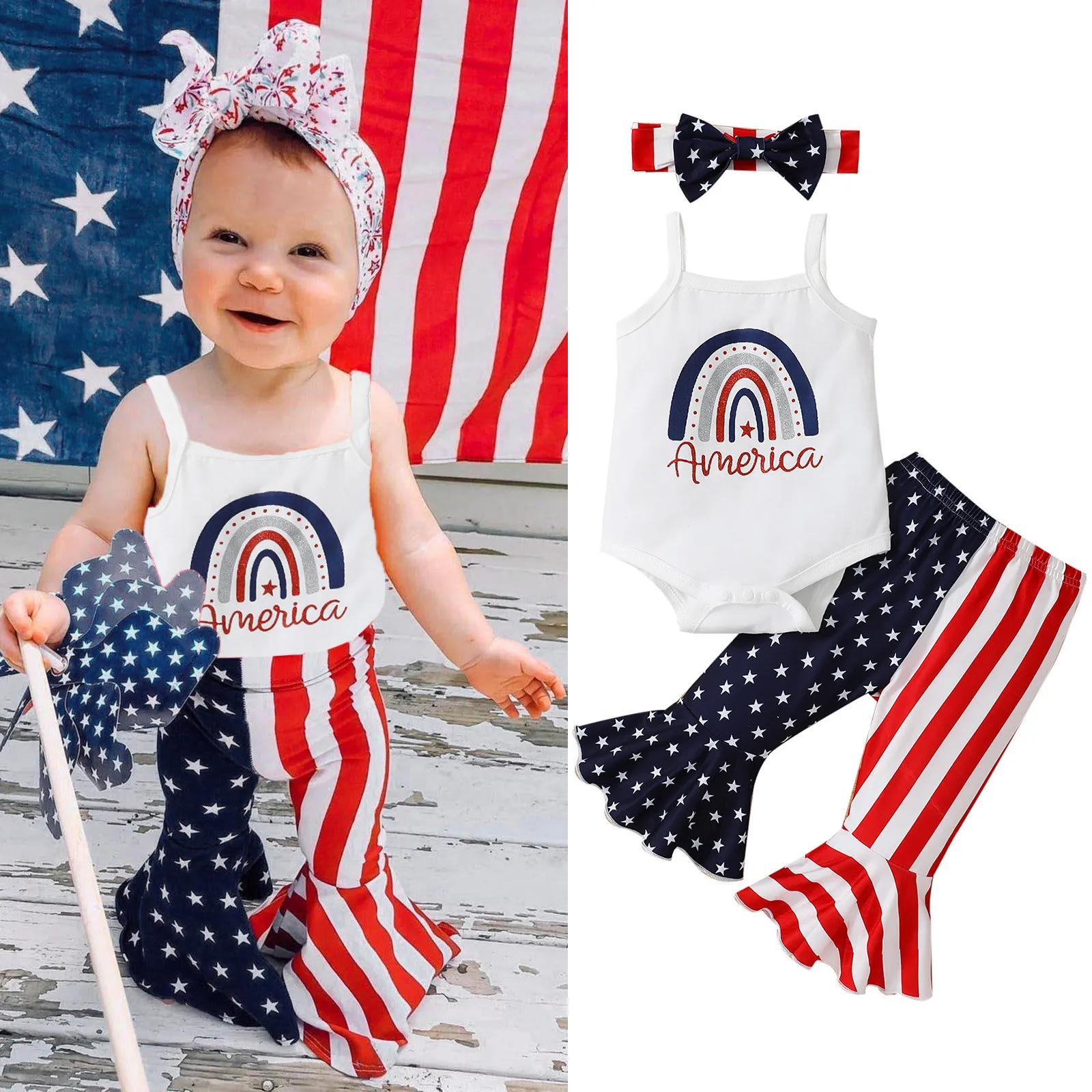 

Clothes Gift Set Infant Girls Sleeveless Independence Day 4 Of July Ribbed Letter Printed Romper Teen Girl Fall Fashion Outfits