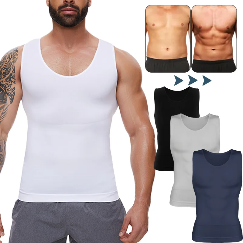 Men's Slimming Body Shaper Posture Vest Men's Compression T-Shirt Body Building Fat Burn Tummy Control Tank Top Under Shirt