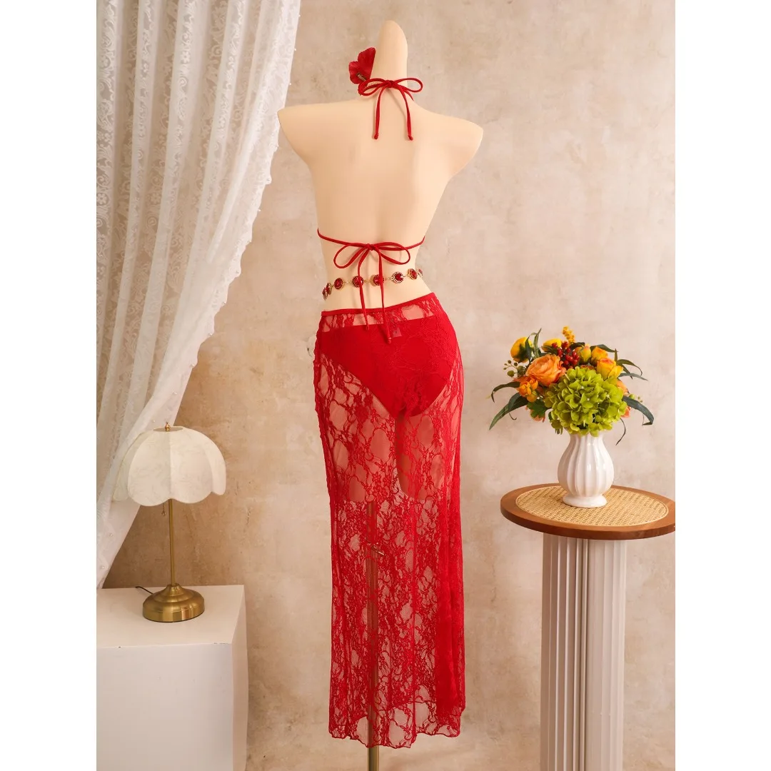 Mit Spitzenrock Sexy Bikini Damen Bademode Weiblicher Badeanzug Dreiteiliges Bikini-Set Badeanzug Schwimmanzug V8497 – Detail 12