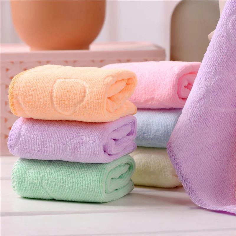 Candy Color Microfiber Kindergarten Square Children\'s Washing Hands Cleansing Soft Quick-drying Small Towel Hook Up Handkerchief