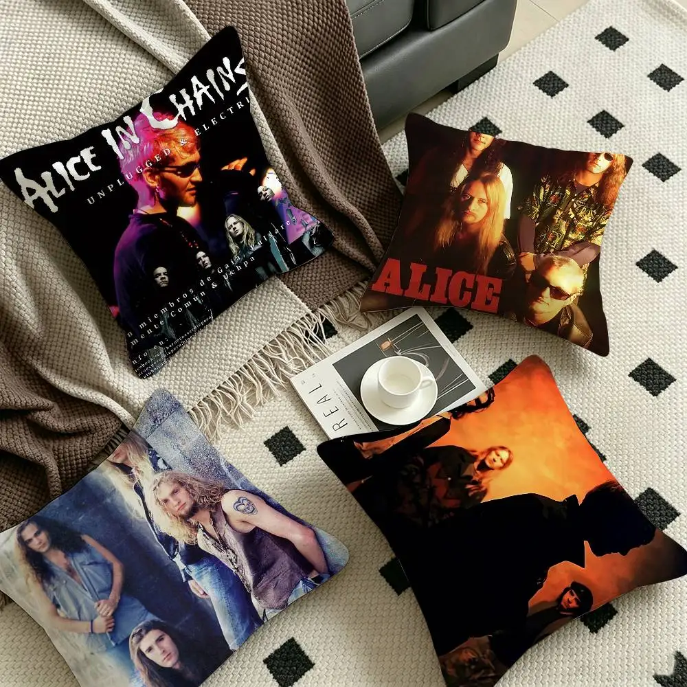 A-Alice in Chains Band Cushion Cover Car Throw Pillow Case For Sofa Car Christmas Gift 40x40cm 45x45cm