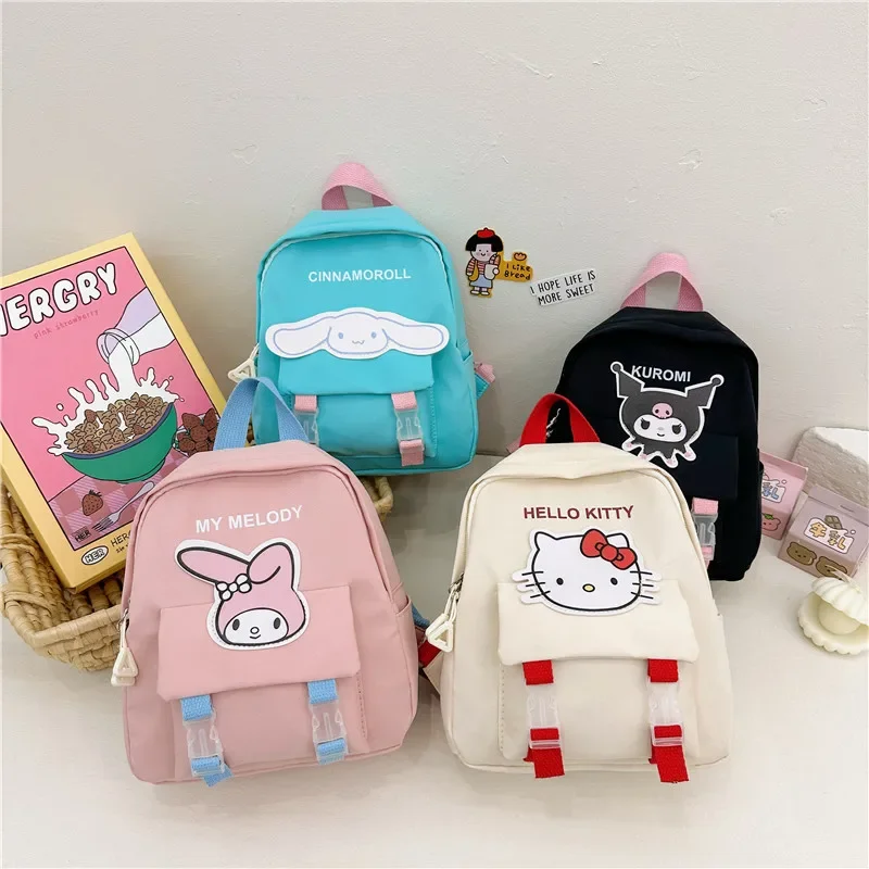 Sanrio Kawaii Solid Color Backpack Cinnamoroll Kuromi Melody Hello Kitty Cute School Bags Kids Satchel Nylon Knapsack 10 Inch