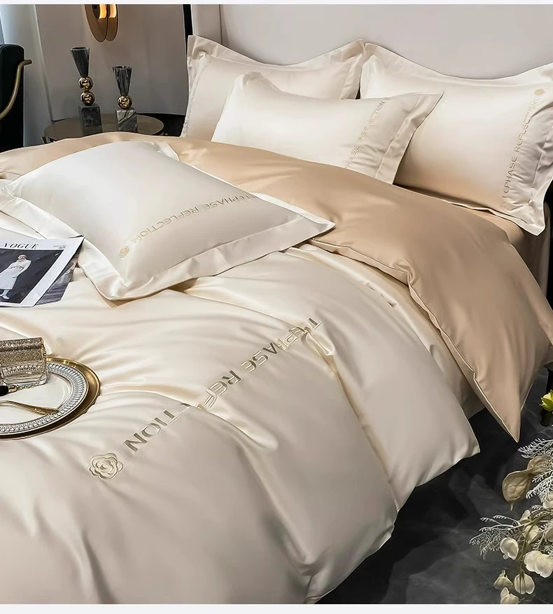 

4Pcs Light Luxury Style 100% Pure Cotton High-end Long-staple Cotton Bed Sheet Bedding Quilt Cover 200x230 Sheet Model