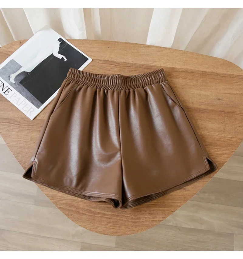 Tajiyane 2023 Genuine Sheepskin Leather Shorts for Women Wide Leg Short Women Leather Pants High Waist Black Shorts Ropa Mujer