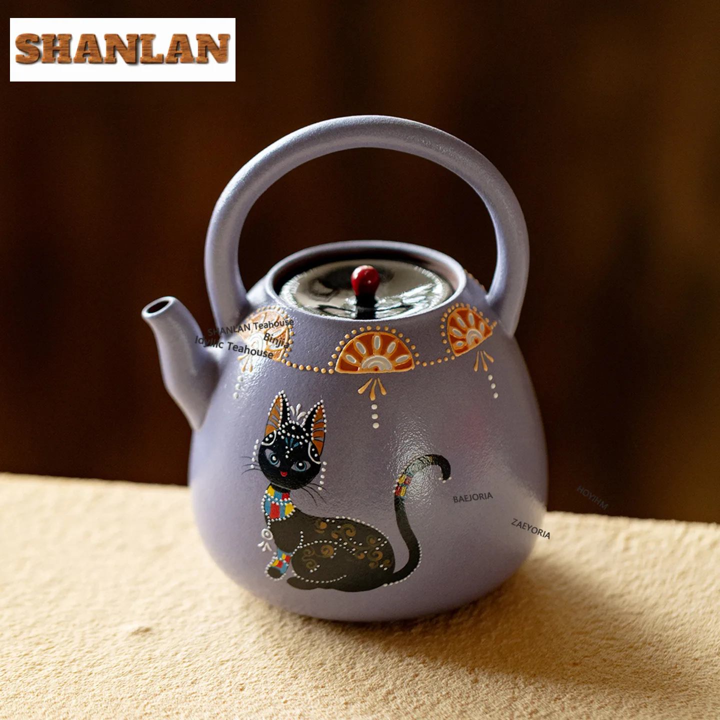450ml Gilt Silver Hand-painted Cat Teapot Elegant Tea Infuser Pot Household Tea Maker Kettle With Strainer Chinese Tea Set Gifts