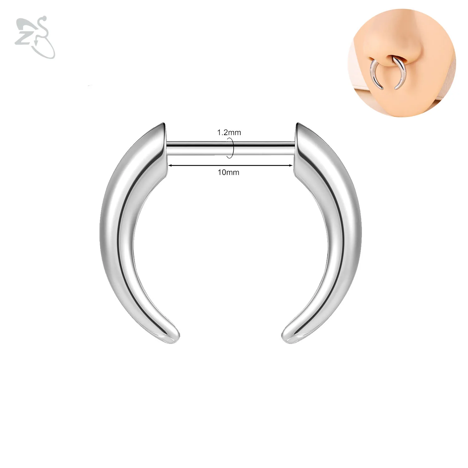 ZS 1PC 16G Buffalo Horn Nasenpiercing Edelstahl Pincher Plug In Septum Ring Keil Expander Gold Farbe Nasenring 8mm