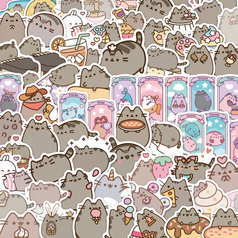 80pcs Cartoon Cute Pusheen Stickers PVC Material Personalized DIY Mobile Phone Refrigerator Waterproof Children's Toy Stickers.