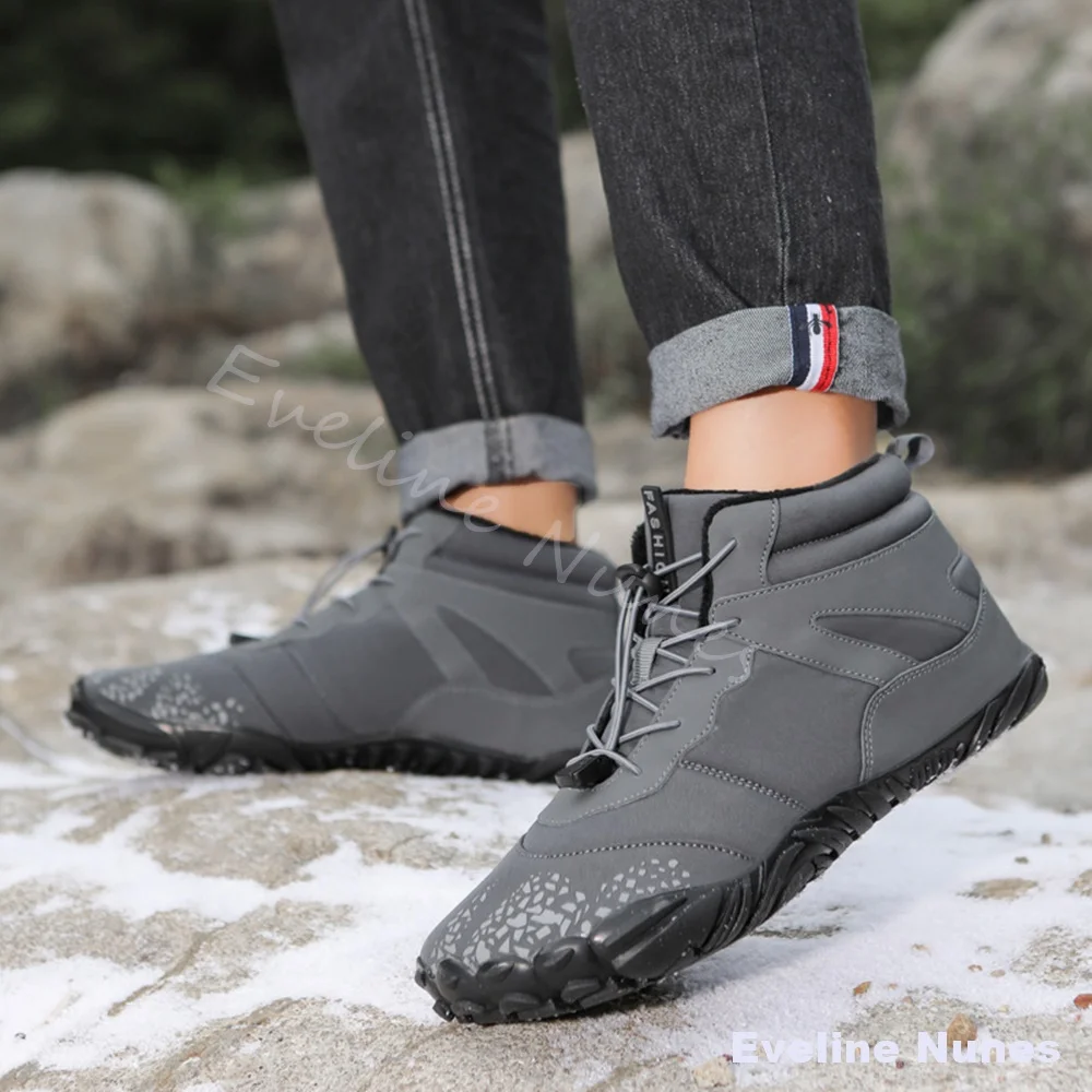 Outdoor Five-toe Snow Boots Men Winter Waterproof Padded Shoes for Couples (Unisex) Fleece-lined Thickened Insulated Hiking Boot