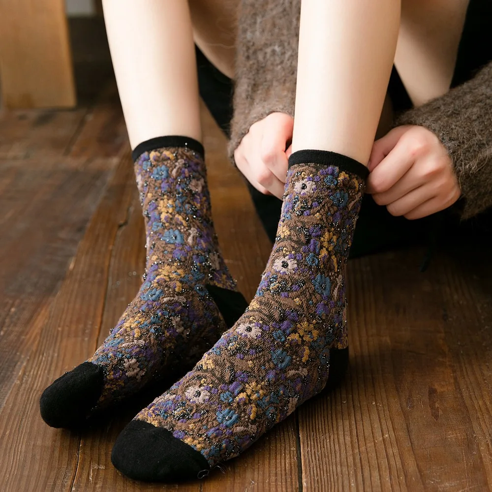 Autumn Winter Women Socks Jeseca Print Cotton Fashion Harajuku Retro Vintage Streetwear Long Socks for Women Korean Styles Socks