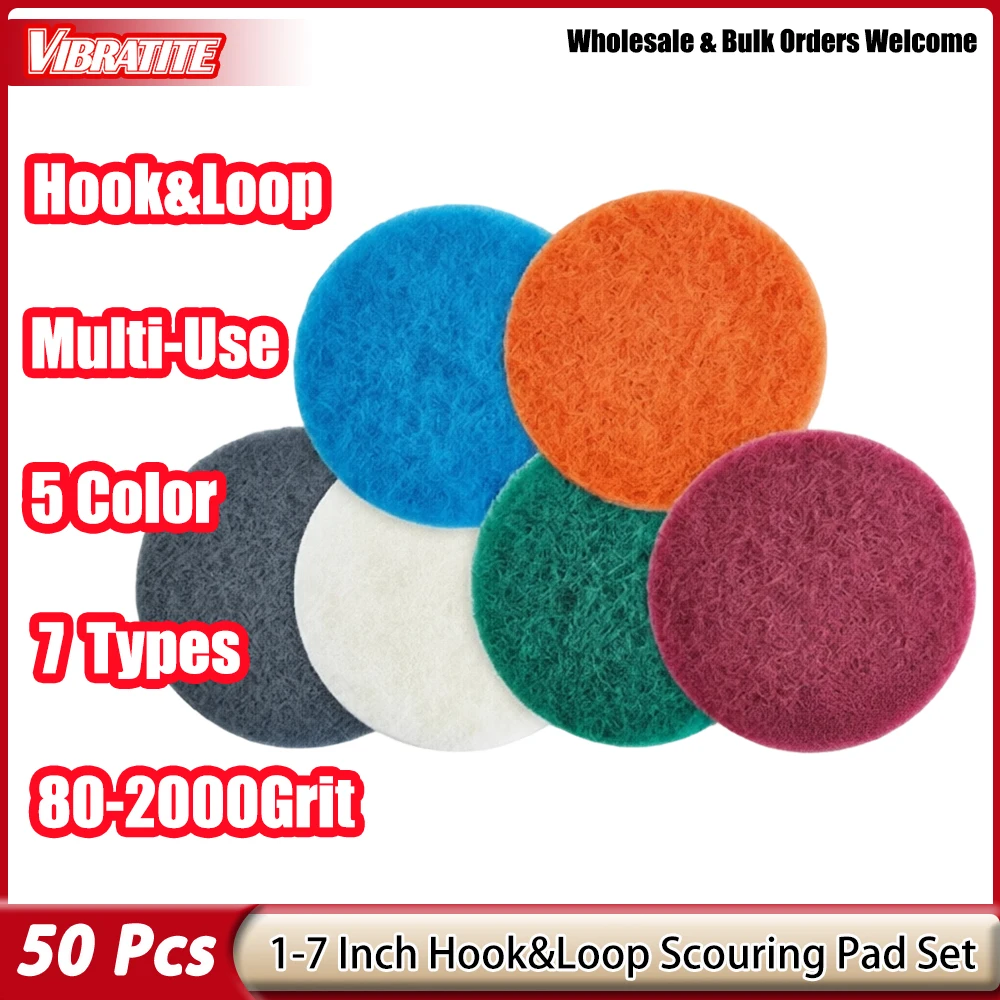 1-7 Inch Hook&Loop Scouring Pad Set 80-2000 Grit Abrasive Nylon Scrub Pads Multi-Use Cleaning Sanding Discs for Kitchen Metal
