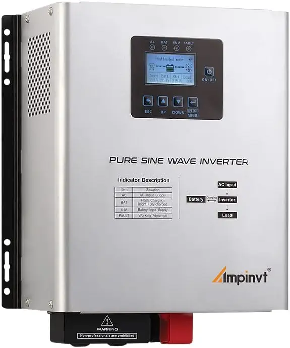 Pure Sine Wave Inverter with AC Charger DC 12V to AC 120V Output Off Grid Low Frequency Inverter for Lithium Sealed