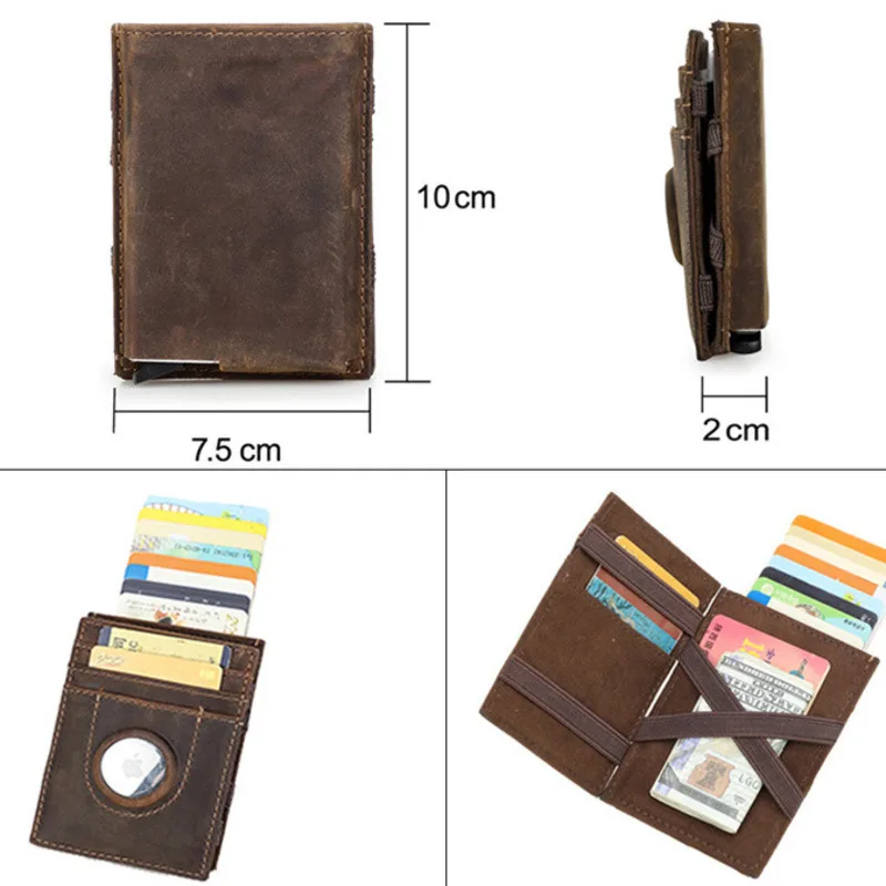 New Fashion Anti Theft Bank Brushing Automatic Box Airtag Tracker Position Leather Magic Small Card Bag Male Wallet Leather Bags