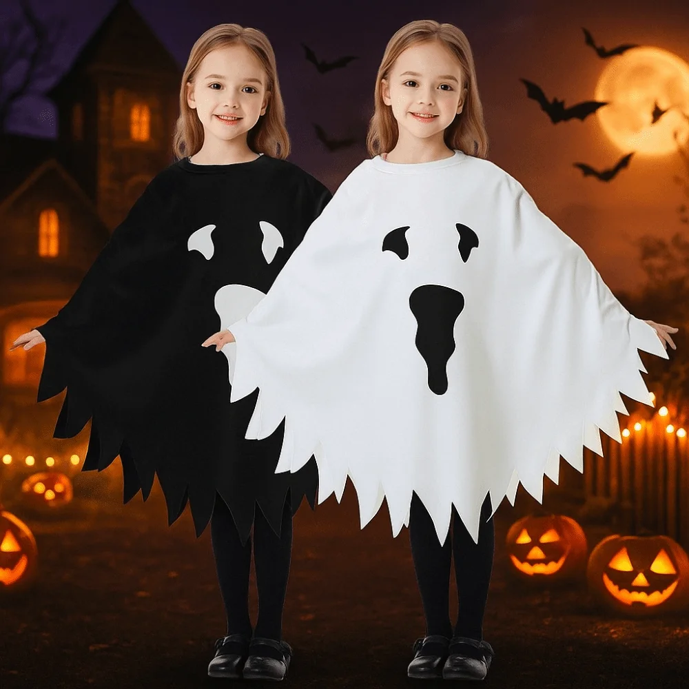 의류 소품 빛나는 유령 망토 파티 망토 재미있는 상호 작용 어린이 할로윈 의상 화이트 블랙 빛나는 유령 목도리 어린이