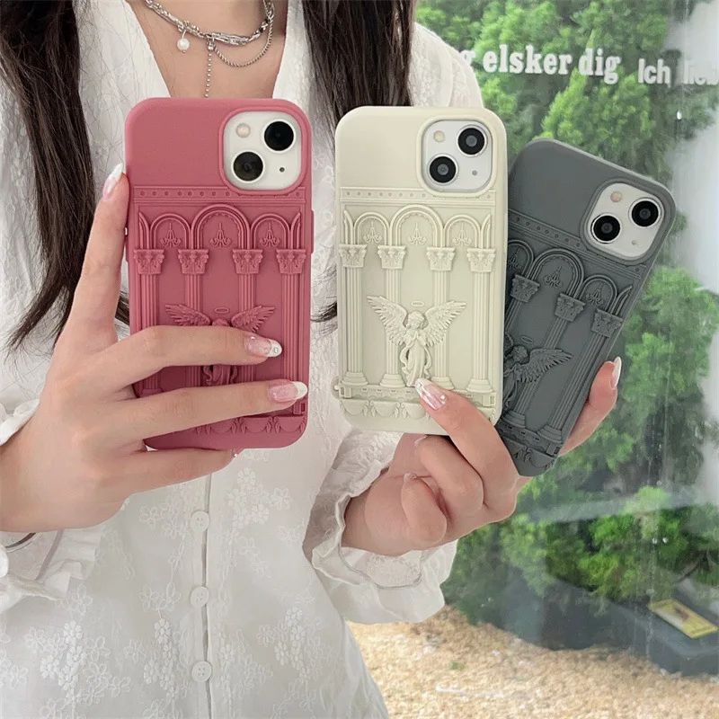 Retro Building Statue Pray Angel Soft Cover Case For iPhone 15 14 13 12 11Pro Max