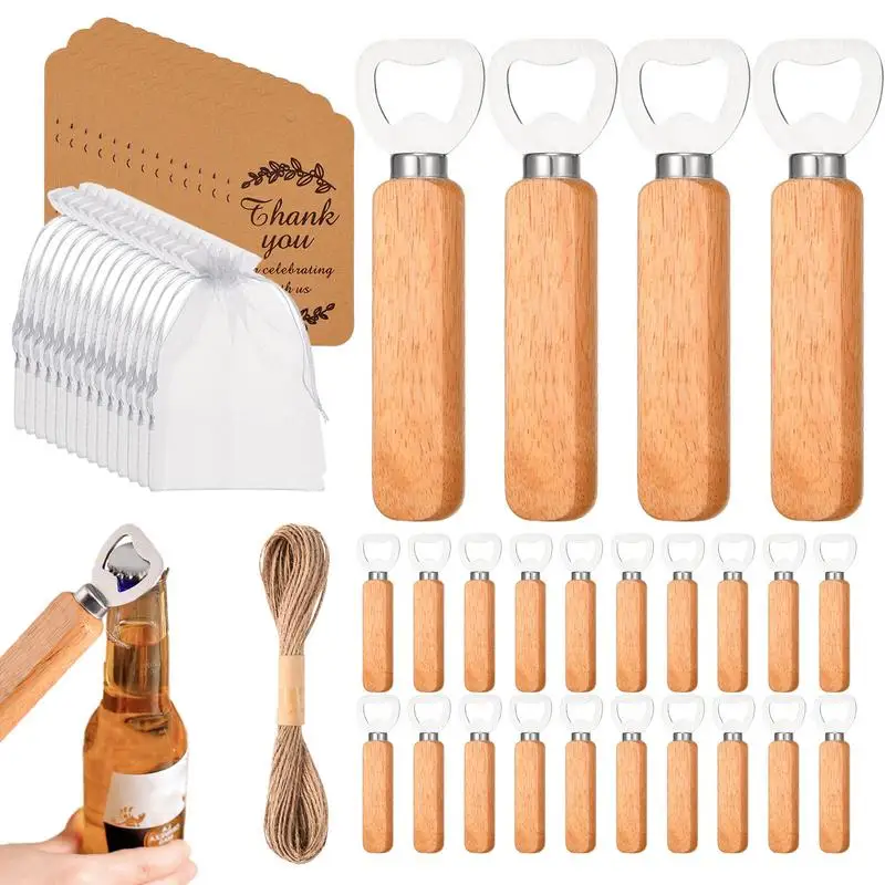 Stainless Steel Beer Bottle Opener With Wooden Handle Wedding Gifts For Guests Kitchen Bar Tools Promotion Gift With 24 Pcs