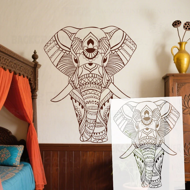 63cm - 103cm Stencil Wall For Painting Plaster Template Furniture Makers Decorative Customize Custom Sacred Elephant S625