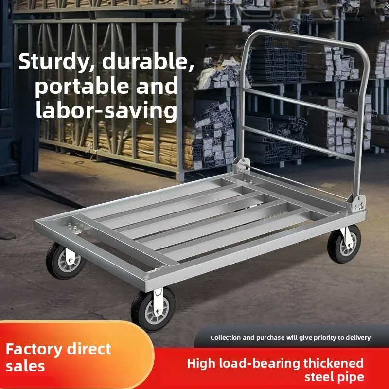Square tube cart trolley pulling goods Foldable galvanized steel pipe trolley Heavy duty flat truck Trailer pulling goods truck