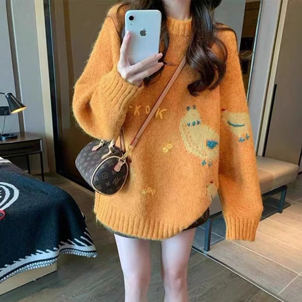 

Yaminiya Autumn/winter Women's Retro Jacquard Pullover Sweater Women's Loose Thick Soft Sticky Knitted Sweater Oversize 2025 New