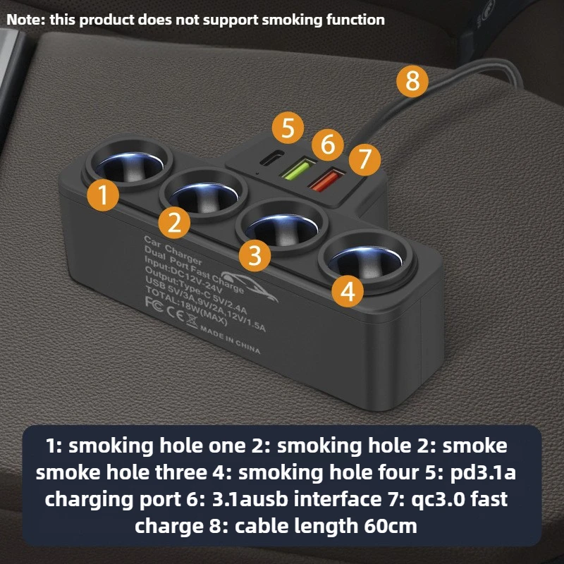 120W Car Phone Charger Cigarette Lighter Adapter QC3.0 PD 3.1A  Multi Ports Quick Charge USB Charging Socket Splitter Plug