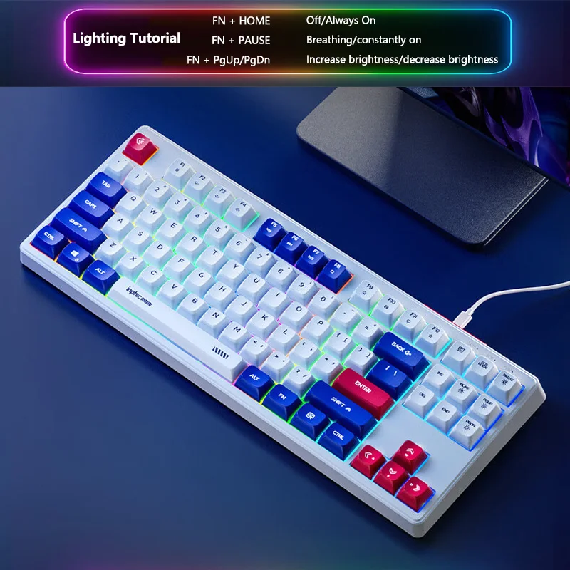 Imagem -06 - Chave Teclado com Fio Grgb Interface tipo c Botão Mute Jogo Escritório Portátil Mudo Livre Estilo Mech 87 Chaves Infoot26