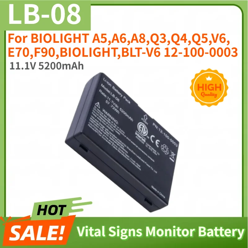 LB-08 12-100-0003 Battery For BIOLIGHT Q3 Q4 A5 A6 Q5 V6 A8 E70 F90 Brand New High Quality Replacement Battery 11.1V 5200mAh