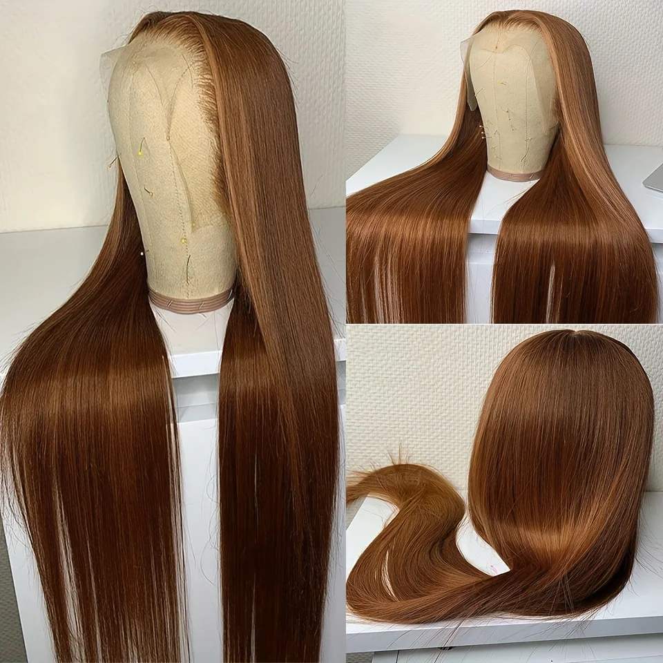 26-インチ-180-密度シルキーストレートブラウン-13-4-1-レースフロントウィッグ女性用ベビーヘア合成グルーレス日常着用ウィッグ