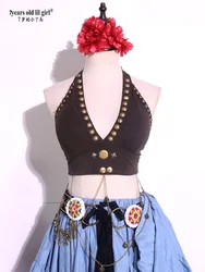 7YearsOldLilGirl Sleeveless Vest Halter Short Tank Tops Tribal Gothic Belly Dance Bra Fusion  AI49