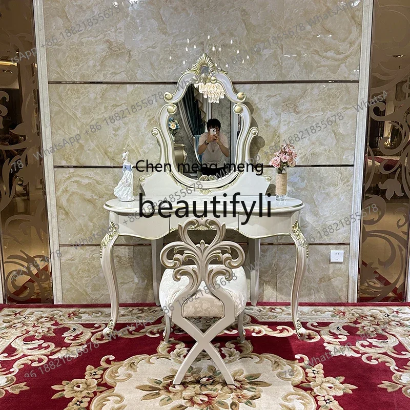 

French court dresser makeup stool combination, European luxury solid wood carving makeup table, bedroom princess makeup table622
