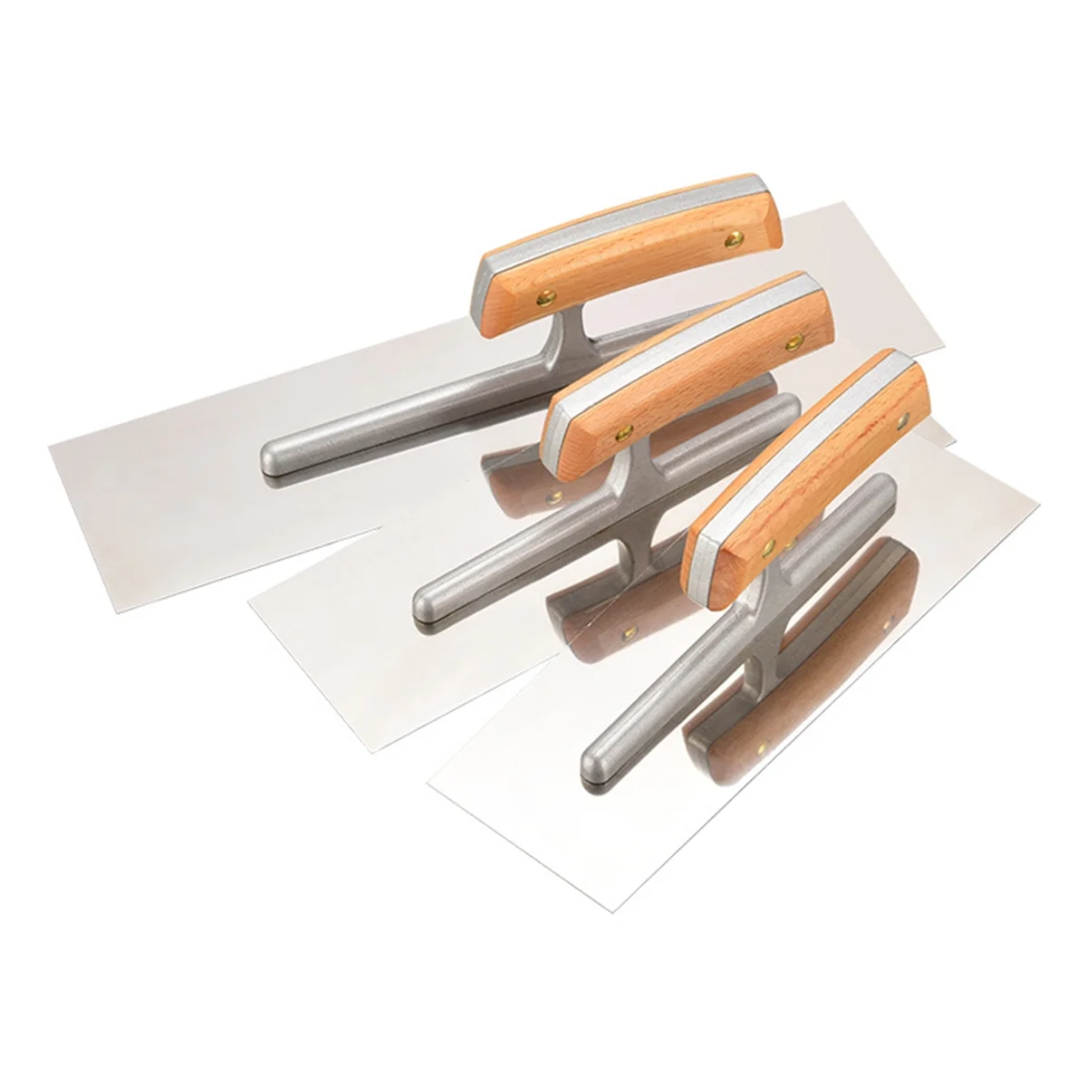 3 Pieces Flat Drywall Trowel, Stainless Steel Plastering Trowel, Masonry Finishing Trowel Sets with Wood Handle