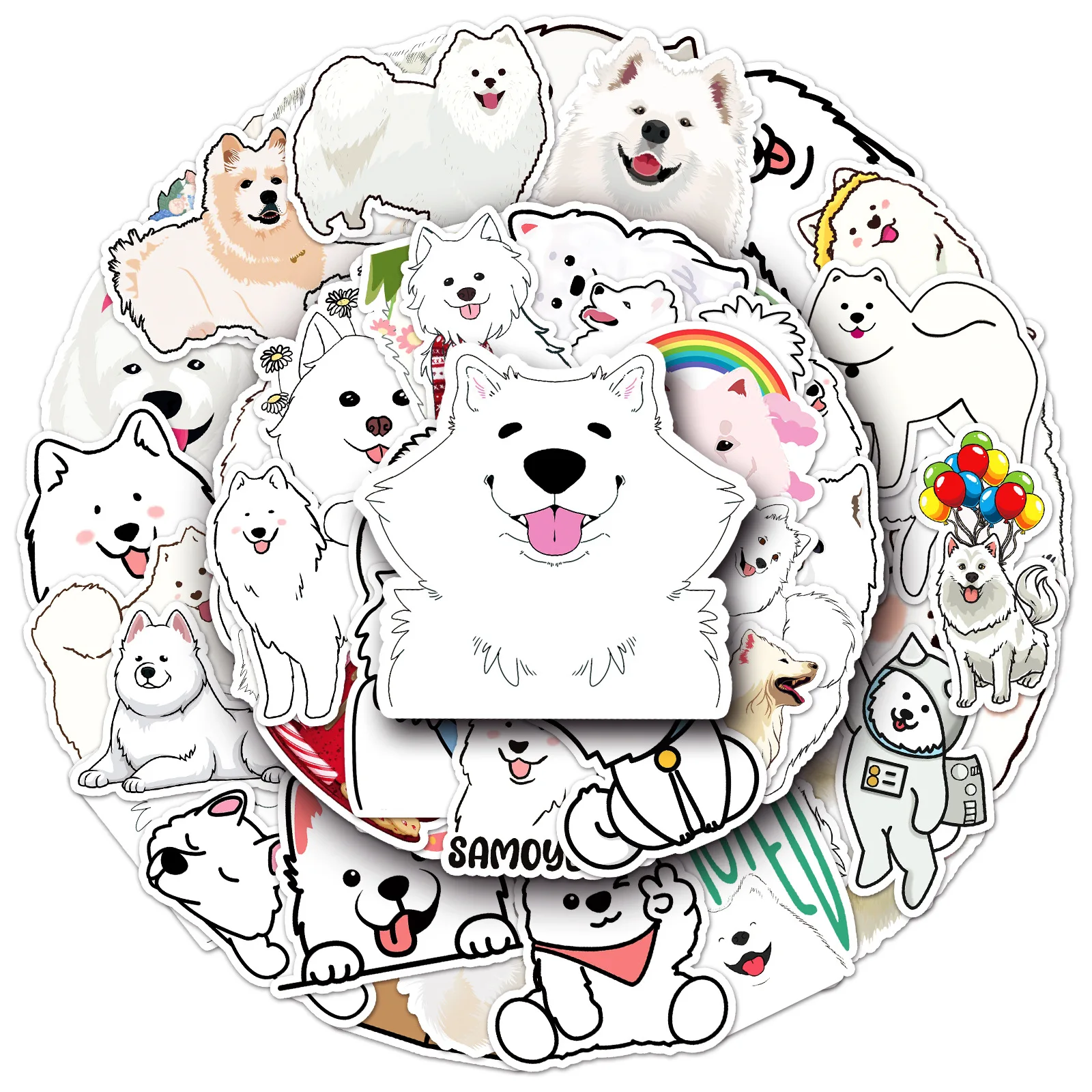 10/30/50PCS Cartoon Samoyed Cute Dog Sticker Graffiti iPad Helmet Car Water Cup Guitar DIY Wall Sticker Toy Decoration Wholesale