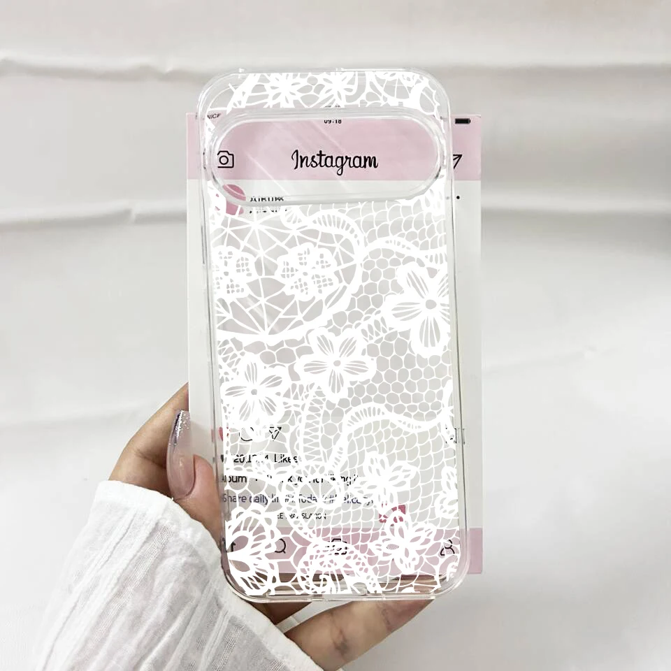 Fashion Black Lace Phone Case For Google Pixel 9 10 Pro XL 8 Pro 6 7 7A 8A 5G Floral Pattern Clear Soft TPU Protective Cover Bag - view 6
